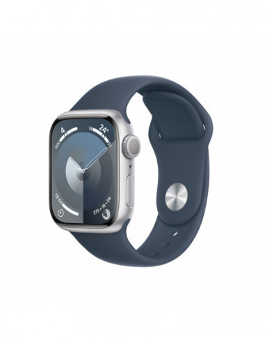 Apple Watch Series 9 GPS 41mm Cassa in alluminio argento - Cinturino sport blu tempesta - M/L